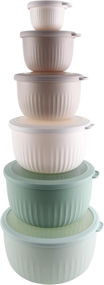 COOK WITH COLOR Prep Bowls with Lids- 8 Piece Nesting Plastic Small Mixing Bowl Set with Lids (Teal Ombre) - PuriLite