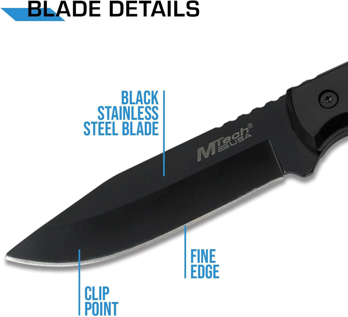 MTech USA MT-20-35 Series Fixed Blade Knife, Black Drop Point Blade, Plastic Handle, 8-Inch Overall - PuriLite