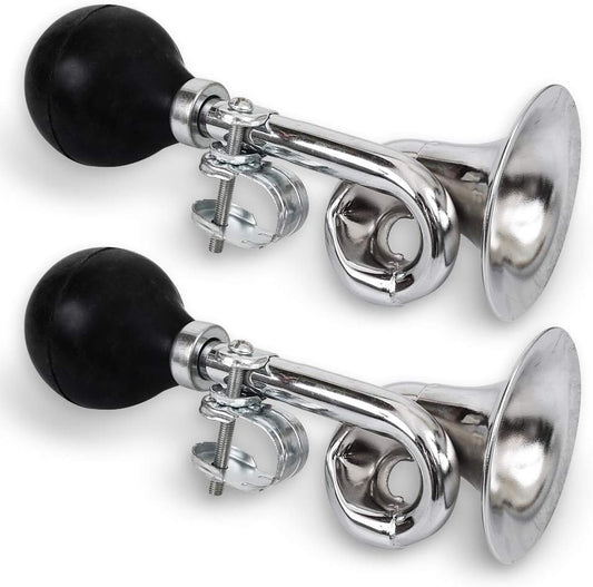 Cozihom Bike Bugle Horn, Metal Squeeze Clown Bugle for Bicycle, Bicycle Bell, Universal, Fit for 22.2mm Handlebar, 2 Pack - PuriLite