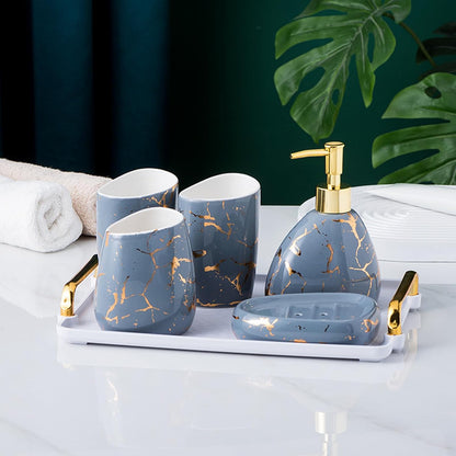 White Bathroom Accessories Set,Modern Countertop Bathroom Decor,Luxury 6 Piece Bathroom Accessory Set,Complete with Soap Dispenser,Toothbrush Holder,Tumbler,Tray - PuriLite