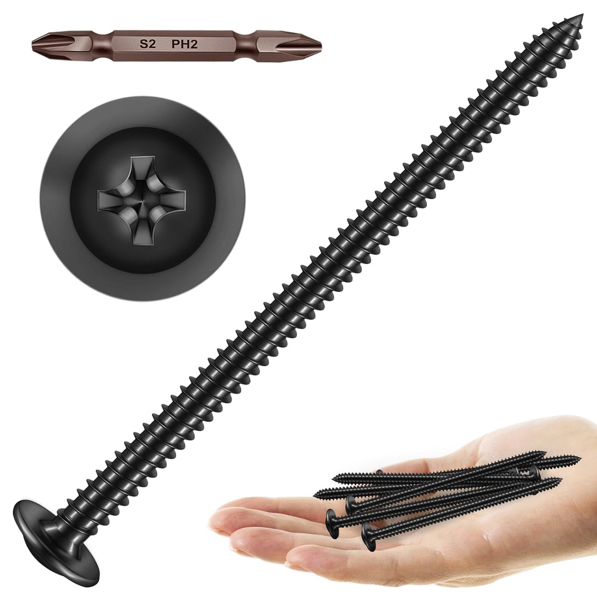 150Pcs #8 × 2" Black Screws for Wood, Phillips Truss Head Wood Screws, Quick Metal Self Tapping, Zinc Plated Steel, Truss Head Screws by Mywish - PuriLite