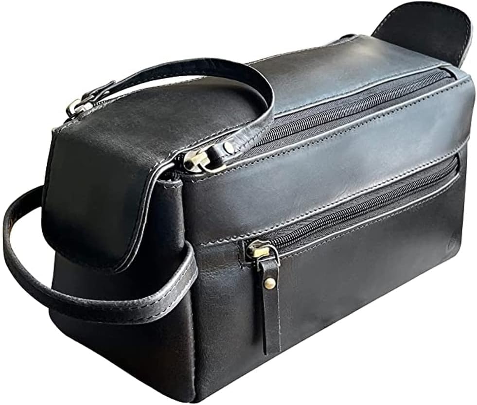 Genuine Leather Travel Toiletry Bag - Hygiene Organizer Dopp Kit by Rustic Town - PuriLite