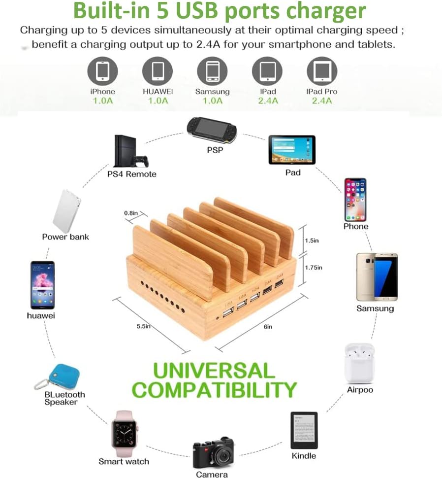 Purilite Select 5-Port USB Charging Station & Multi-Device Organizer - PuriLite