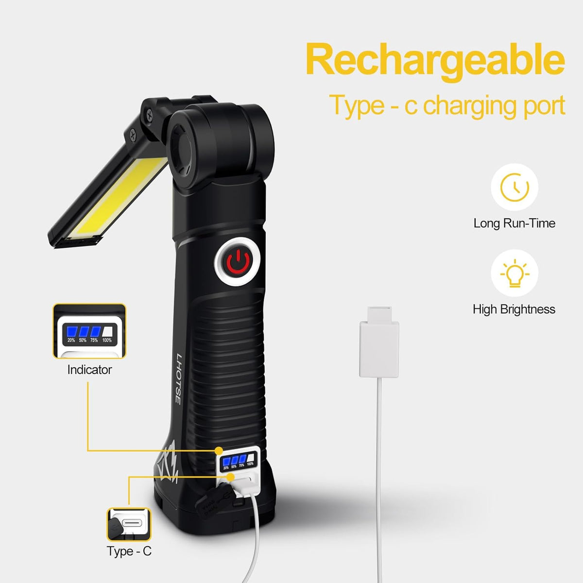 Rechargeable Work Lights, LED Work Light with Magnetic Base and Hanging Hook,360°Rotate 5 Modes Magnetic Rechargeable Flashlights for Mechanics Car Repair, Home, Garage, Emergency,BBQ,Camping(4 Pack) - PuriLite