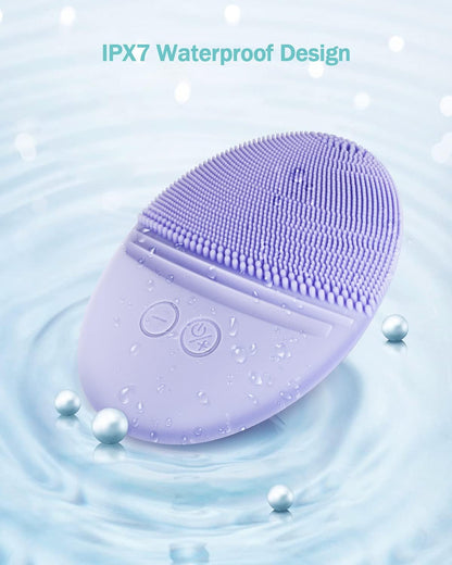 EZBASICS Sonic Facial Cleansing Brush Made with Ultra Hygienic Soft Silicone, Waterproof Sonic Vibrating Face Brush for Deep Cleansing, Gentle Exfoliating and Massaging, Inductive Charging Blue - PuriLite
