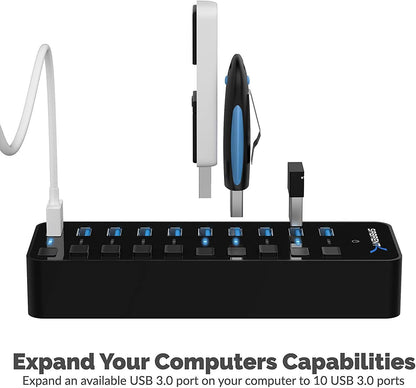 SABRENT16 Port USB hub 3.2 x1 and Charger 90W, with Power Adapter, Fast Powered Data hub, Multiple USB Charging, USB Docking Station, multiport hubs, LEDs on/Off Switch, Mount Bracket Included - PuriLite