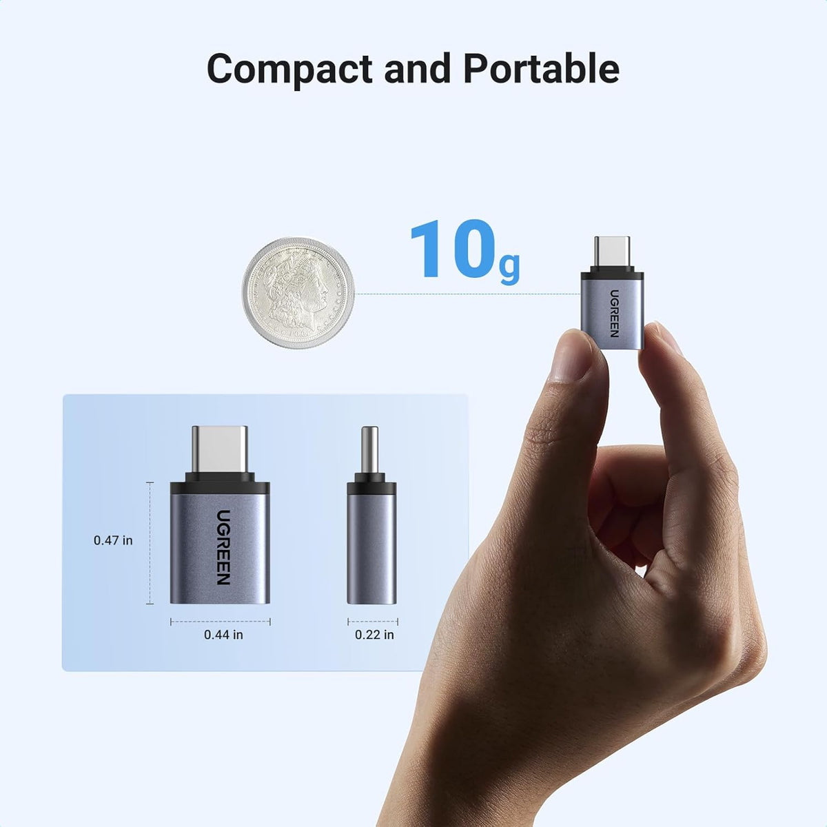 UGREEN USB C to USB Adapter 2 Pack, 3.2 Gen 2 10Gbps C Male to A Female Adapter Thunderbolt 4 3 OTG Compatible with iPhone 15, Galaxy S24, MacBook Pro Air, iPad Pro, Grey - PuriLite