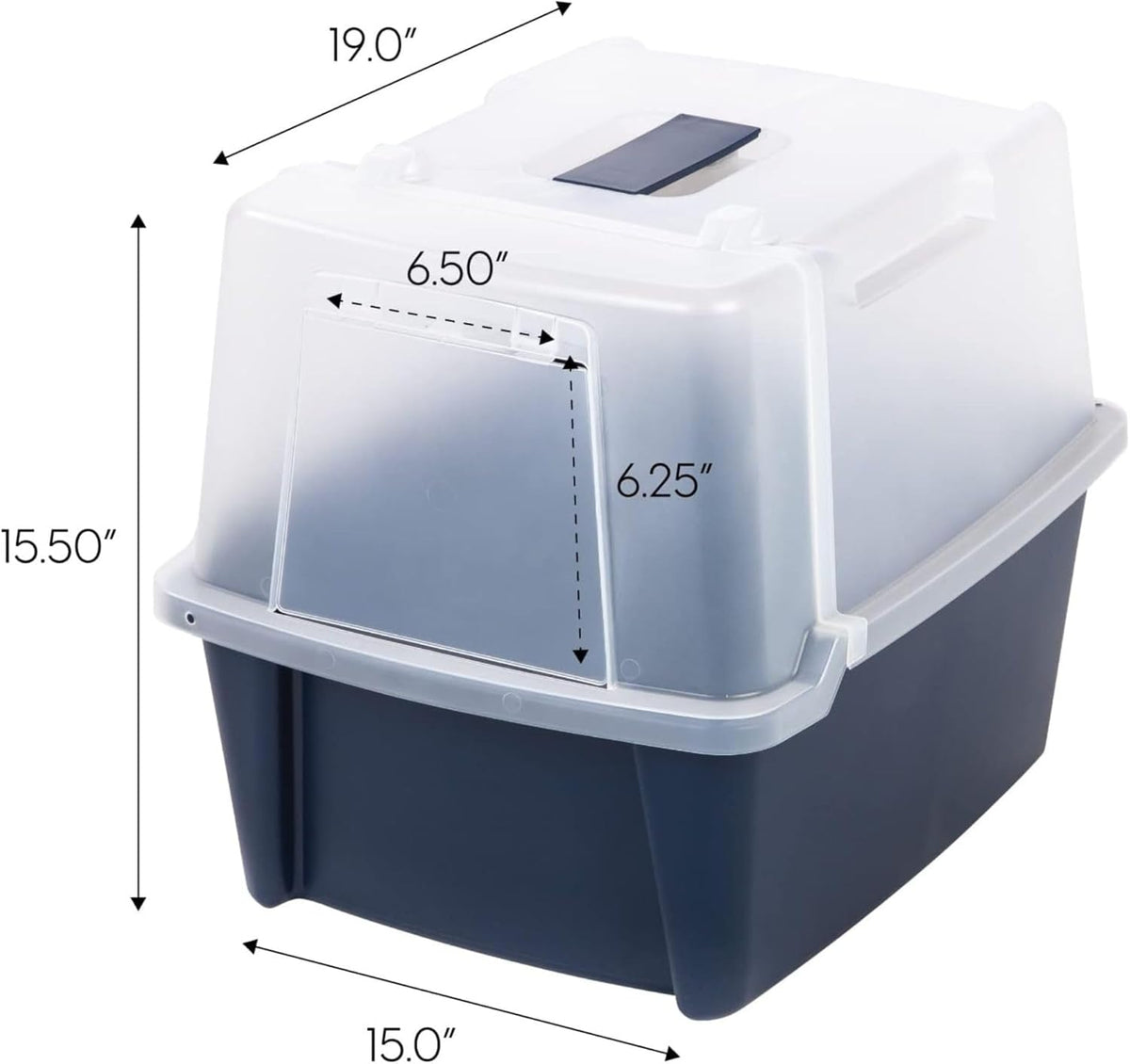 IRIS USA Cat Litter Box, Litter Box Enclosure with Scoop and Front Door Flap, Covered Kitty Litter Box for Privacy, Portable, Easy to Clean, Navy - PuriLite