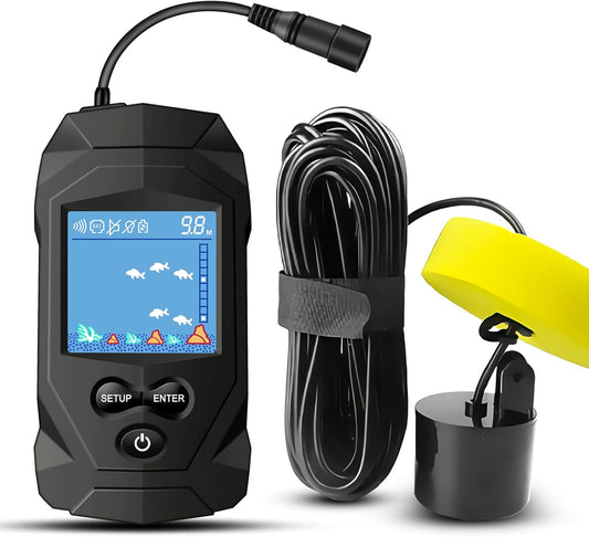 Atibin Portable Water Fish Finder Transducer Wired Handheld Depth Finder Sonar LCD Display Fish Finders Kayak FF068 - PuriLite