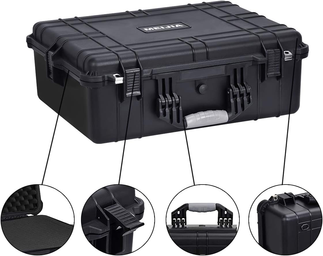 MEIJIA Portable Waterproof Protective Hard Case,Camera Case with Customizable Fit Foam Inserted, Elegant Black (9.17"x 7.56"x4.33") - PuriLite