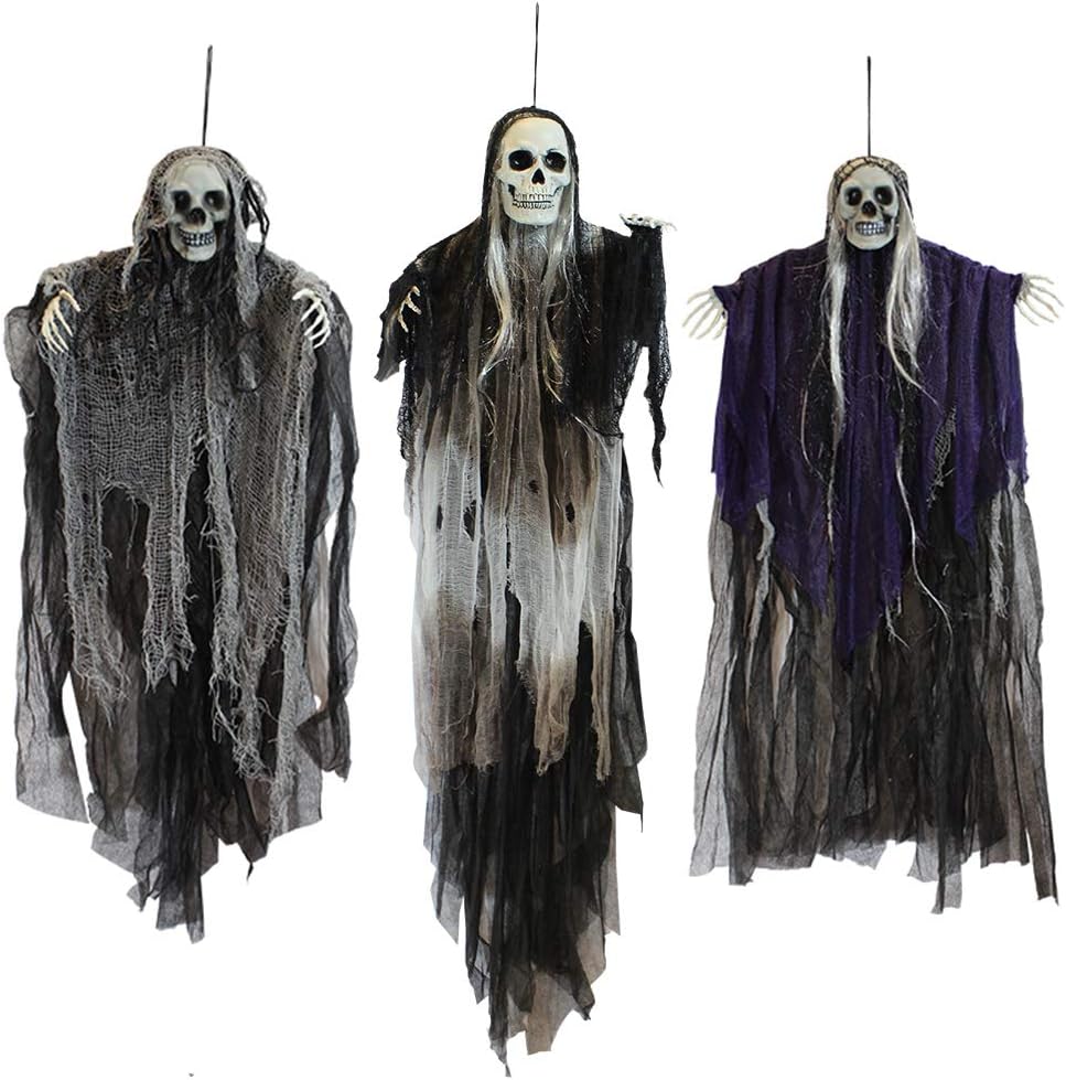 JOYIN 3 Pack Hanging Halloween Skeleton Ghosts Decorations, Grim Reapers for Best Halloween Outdoor Decorations - PuriLite