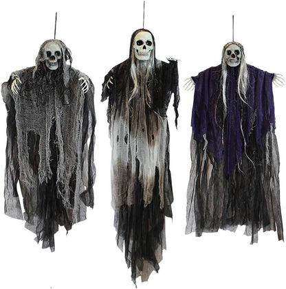 JOYIN 3 Pack Hanging Halloween Skeleton Ghosts Decorations, Grim Reapers for Best Halloween Outdoor Decorations - PuriLite