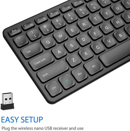 Arteck 2.4G Wireless Keyboard Ultra Slim and Compact Wireless Keyboard with Media Hotkeys for Computer/Desktop/PC/Laptop/Surface/Smart TV and Windows 10/8/ 7 Built-in Rechargeable Battery - PuriLite