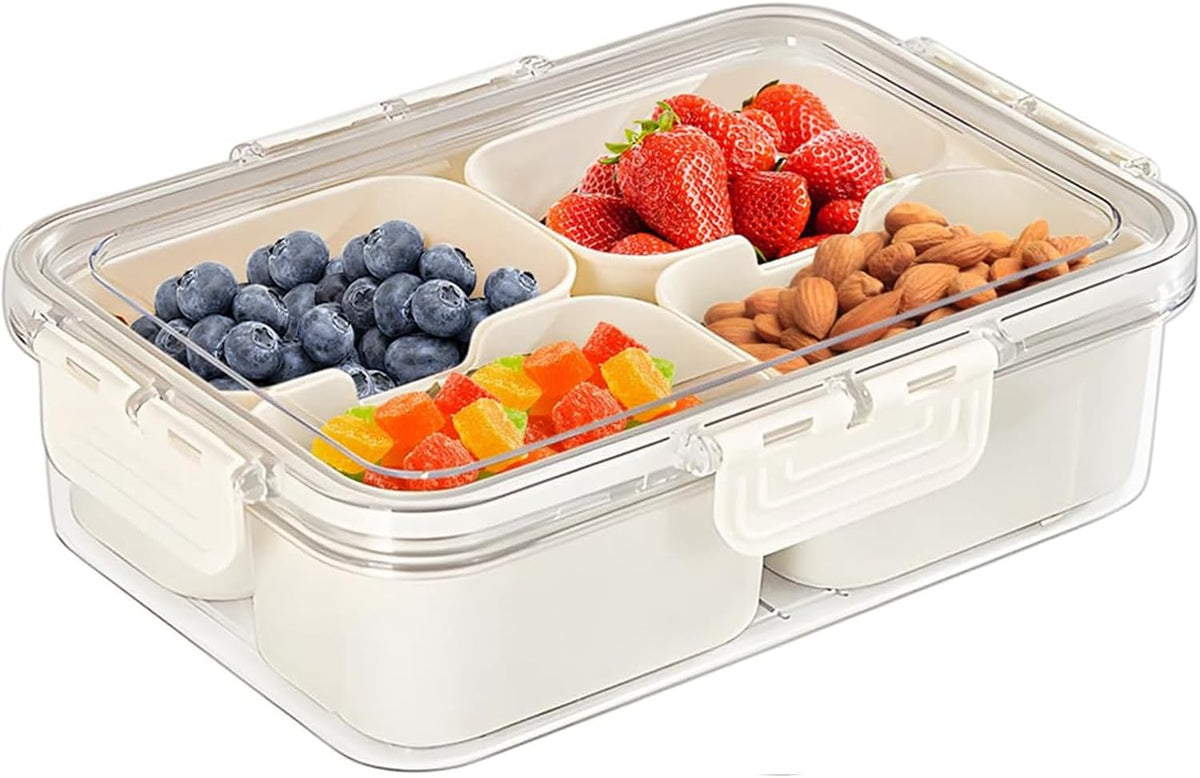 KIGITIONE Snackle Box, Pink 8 Compartments Portable Serving Tray, Divided Snackle Box Container with Lid and Handle, Snack Organizer for Fruits, Snacks, Nuts, Candy, Ideal for Party, Travel & Picnics - PuriLite