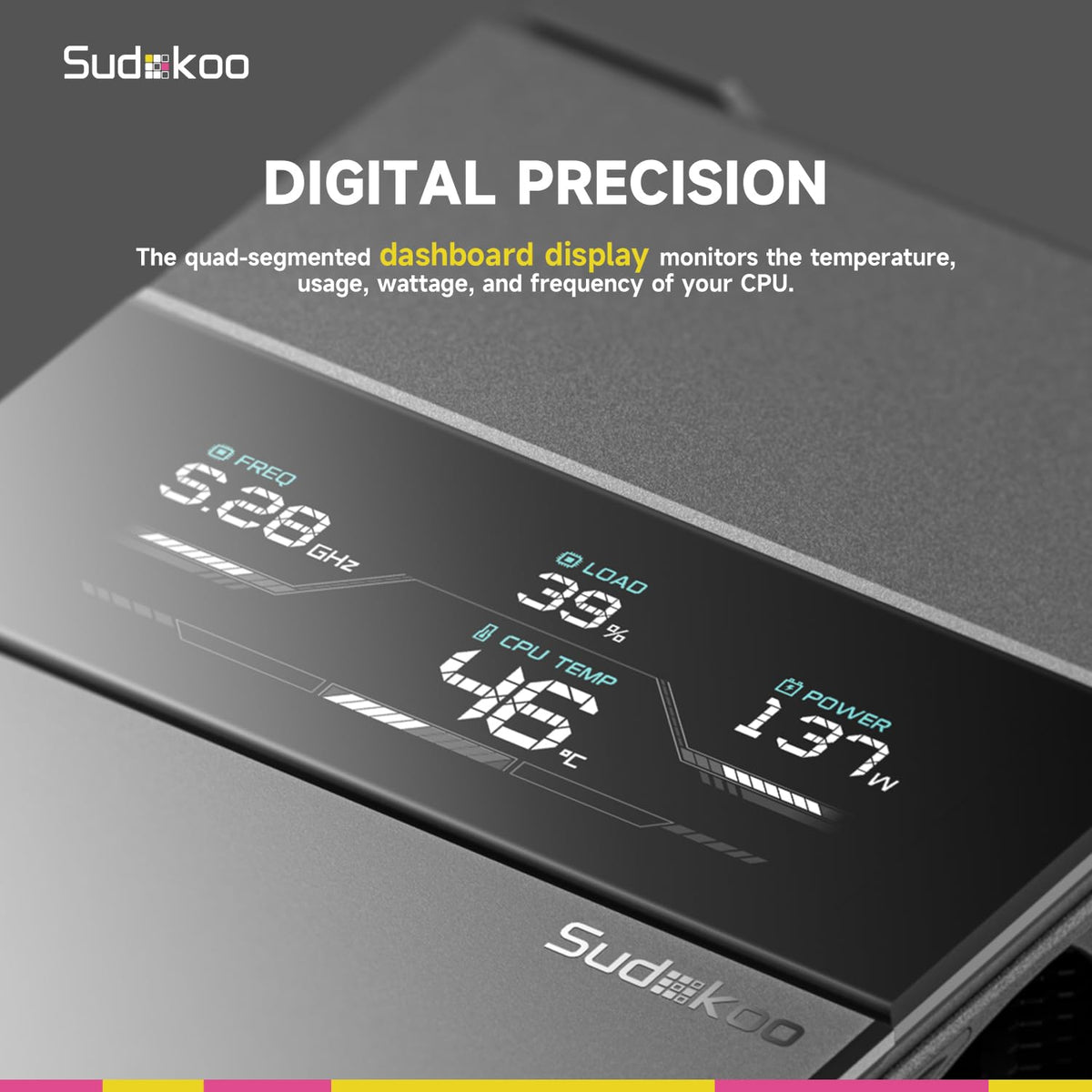 Sudokoo SK700V White AM5 CPU Cooler : 7 Heatpipes CPU Air Cooler with Digital Display for AM5 Exclusive - Single Tower PC Cooling with 120mm FDB PWM Quiet Fan & L-Rail Lock Mount - PuriLite