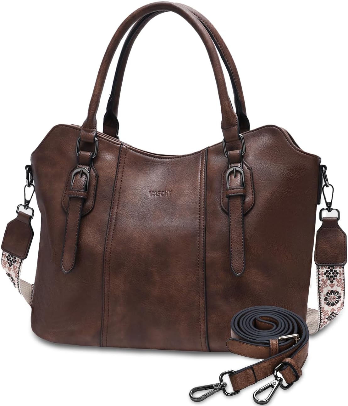 Hobo Bags for Women,VASCHY Vegan Leather Handbag Purse Top Handle Satchel Boho Shoulder Bag with Crossbody Guitar Strap - PuriLite