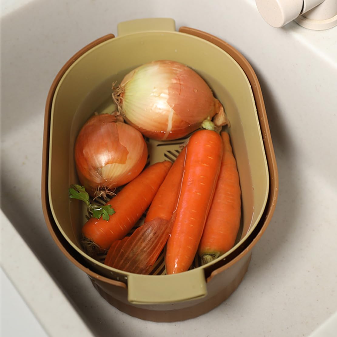 Kitchen Washbas Food Strainer Drain Basket Rotating Drainer Double-Layer Basin Vegetable Fruit Washing Strainer - PuriLite