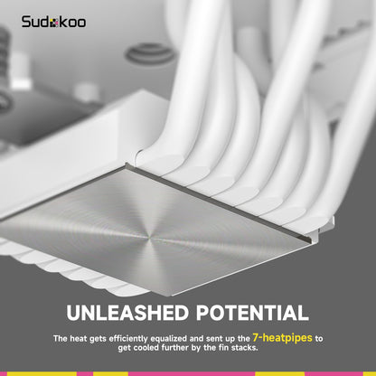 Sudokoo SK700 White AM5 CPU Cooler : 7 Heatpipes CPU Air Cooler for AM5 Exclusive - Single Tower PC Cooling with 120mm FDB PWM Quiet Fan & L-Rail Lock Mount - PuriLite
