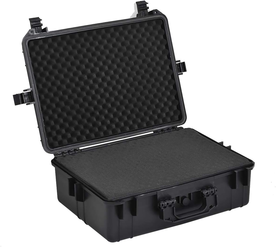 MEIJIA Portable Waterproof Protective Hard Case,Camera Case with Customizable Fit Foam Inserted, Elegant Black (9.17"x 7.56"x4.33") - PuriLite
