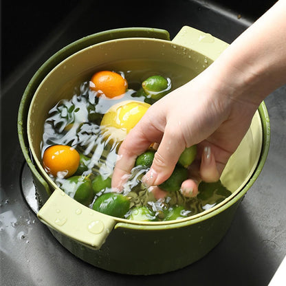 Kitchen Washbas Food Strainer Drain Basket Rotating Drainer Double-Layer Basin Vegetable Fruit Washing Strainer - PuriLite