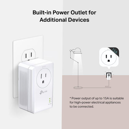 TP-Link AV1000 Powerline Ethernet Adapter(TL-PA7017P KIT) - Gigabit Port, Plug and Play, Extra Power Socket for Additional Devices, Ideal for Smart TV - PuriLite