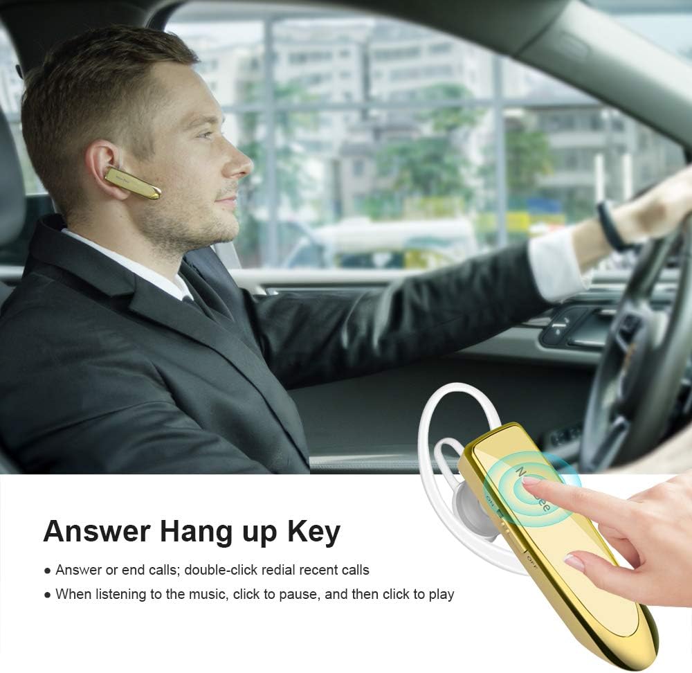 Bluetooth Headset New Bee 24Hrs V5.0 Bluetooth Earpiece Wireless Handsfree Driving Headset with Noise Canceling Mic Headset Case for iPhone Samsung Android Mobile Cell Phone Tablets Office - PuriLite