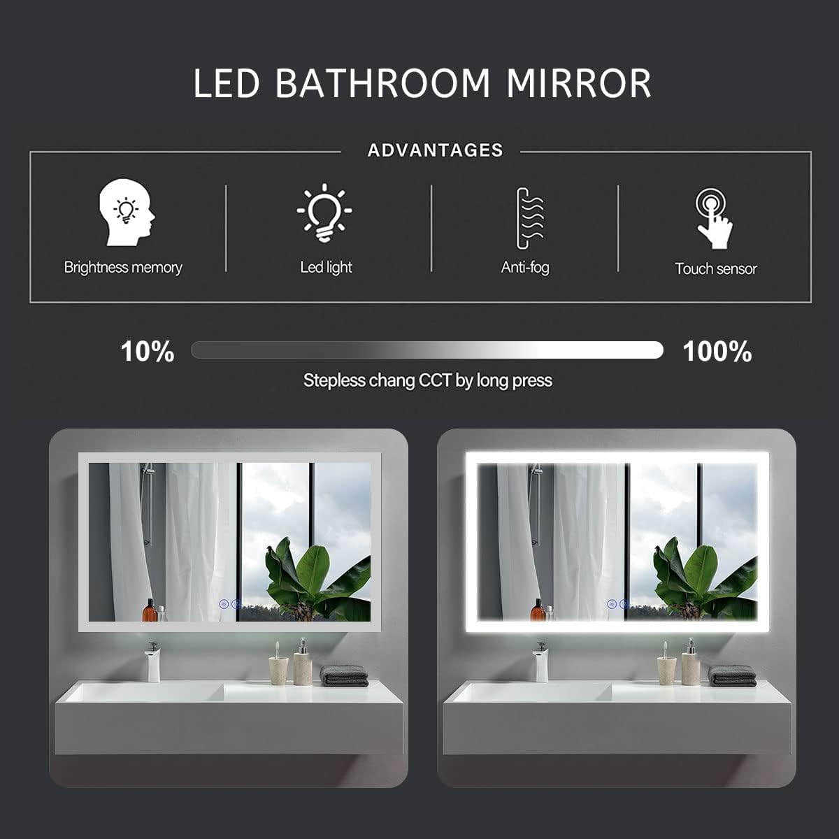 DP Home LED Lighted Bathroom Vanity Wall Mirror with Touch Button, Dimmable, Vertical & Horizontal Mount Mirrors 70 x 32 in E-N031-7032-TS Wall Mounted Makeup LED Vanity Mirror - PuriLite