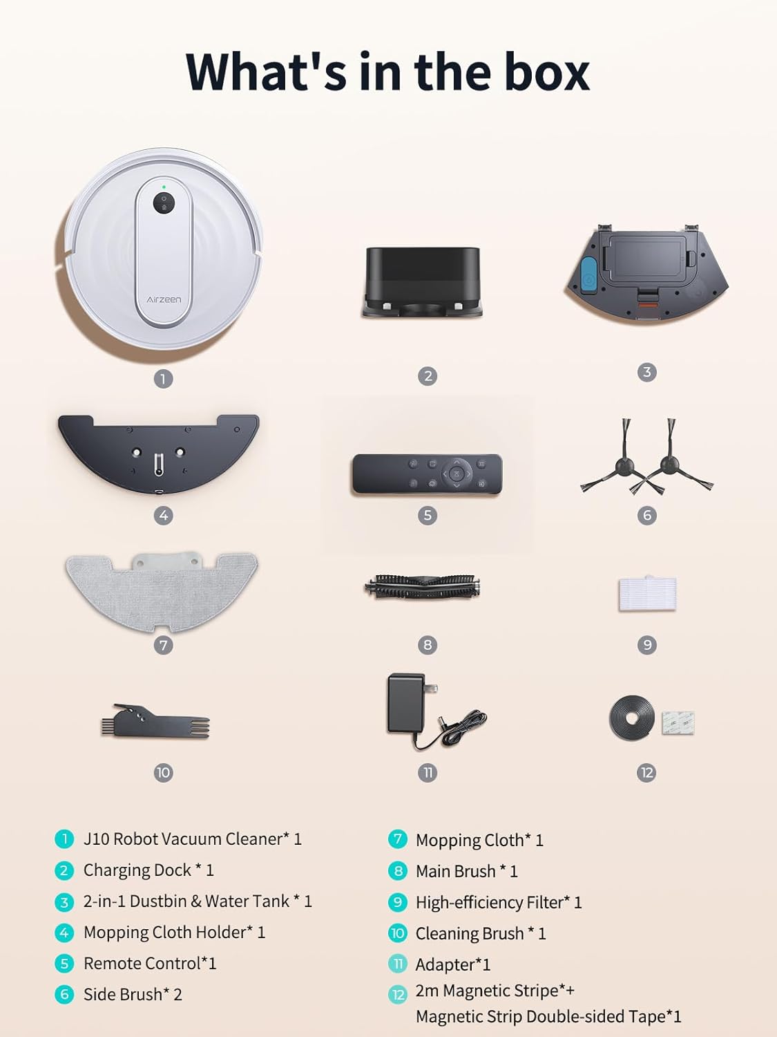 Robot Vacuum - Robot Vacuum and Mop, J10, Perfect for Pet Hair, Carpets, and Hard Floors - PuriLite