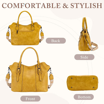 Hobo Bags for Women,VASCHY Vegan Leather Handbag Purse Top Handle Satchel Boho Shoulder Bag with Crossbody Guitar Strap - PuriLite