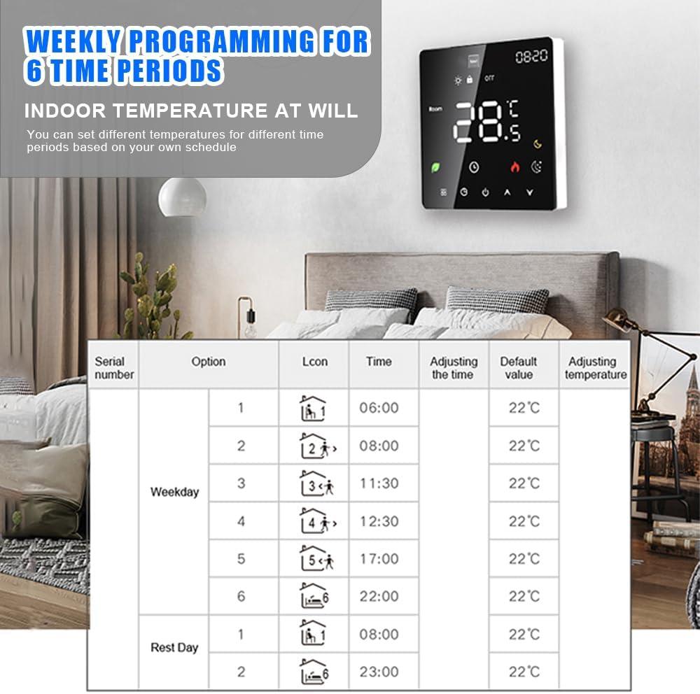 Smart Thermostat, Smart Thermostats for Home, Programmable Thermostat for House with Touchscreen for Wall Mounting (Water Heating)(3A Without Wire, 16A with Wire) - PuriLite