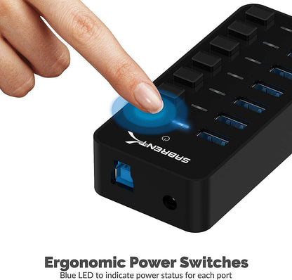 SABRENT16 Port USB hub 3.2 x1 and Charger 90W, with Power Adapter, Fast Powered Data hub, Multiple USB Charging, USB Docking Station, multiport hubs, LEDs on/Off Switch, Mount Bracket Included - PuriLite