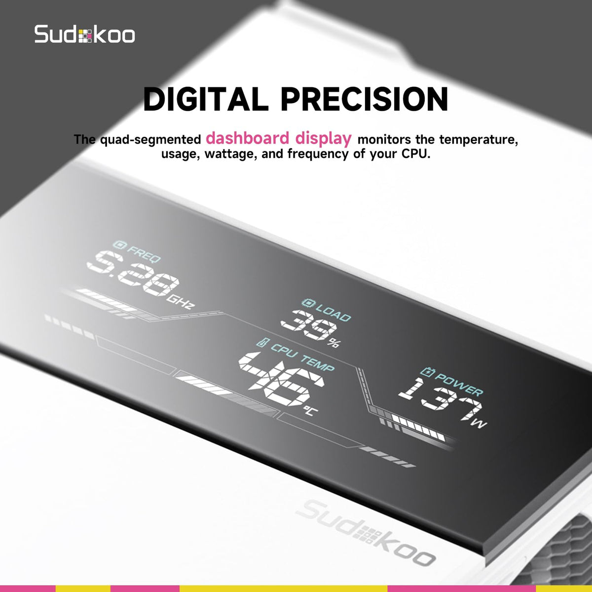 Sudokoo SK700 White AM5 CPU Cooler : 7 Heatpipes CPU Air Cooler for AM5 Exclusive - Single Tower PC Cooling with 120mm FDB PWM Quiet Fan & L-Rail Lock Mount - PuriLite