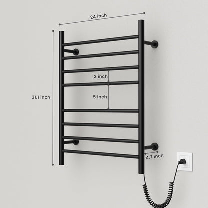 POPFLY Heated Towel Rack, Wall Mounted Electric Hot Towel Warmer, 4-Bar 304 Stainless Steel Small Heated Towel Warmer Rack for Bathroom with Timer and Temperature Control, Brushed - PuriLite