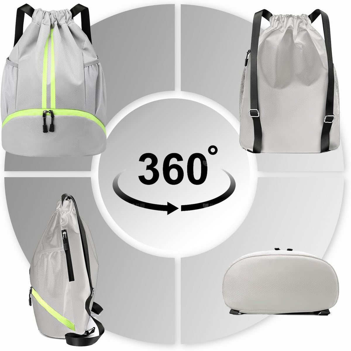 Hoedia Sports Drawstring Backpack - String Swim Gym Bag with Shoes Compartment and Wet Proof Pocket for Women/Men - PuriLite