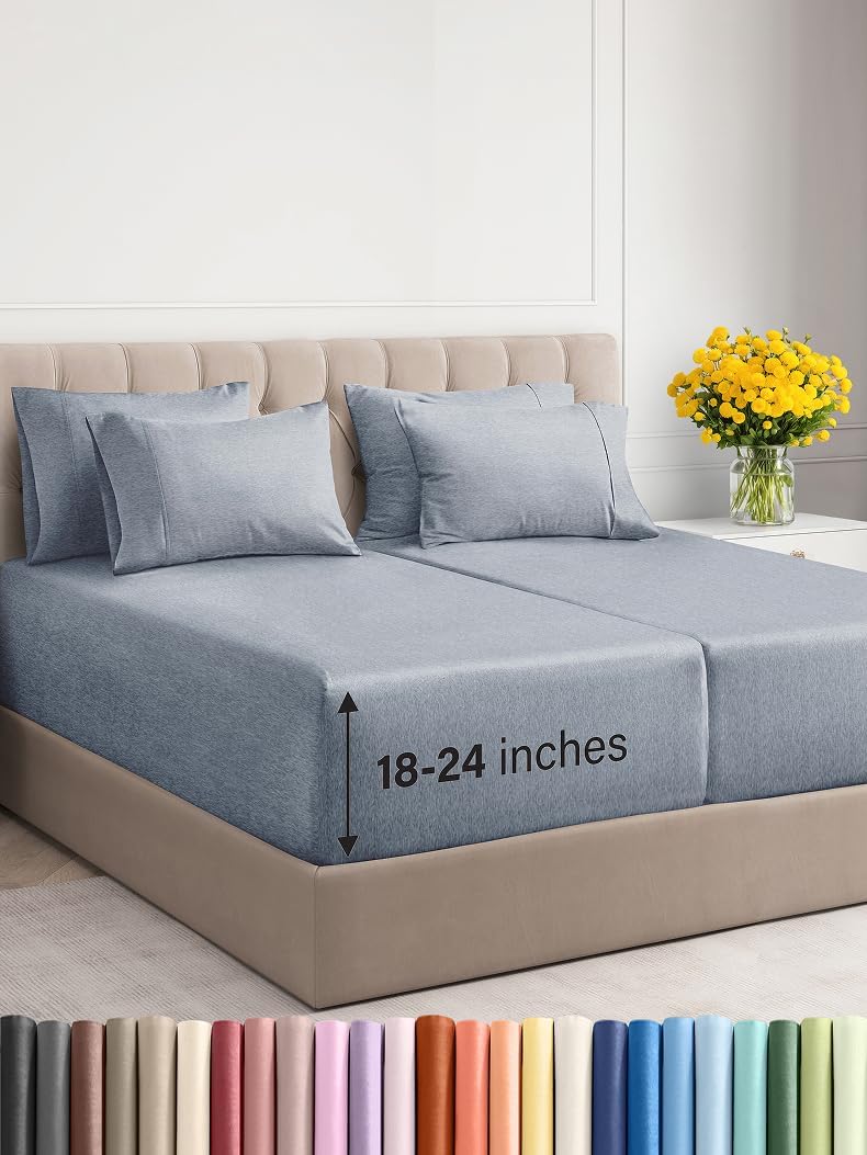 Extra Deep Queen Sheet Set - 6 Piece Breathable & Cooling Sheets - Hotel Luxury Bed Sheets Set - Easy & Secure Fit - Soft, Wrinkle Free & Comfy Sheets Set - White Sheet Set w/Extra Deep Pockets - PuriLite