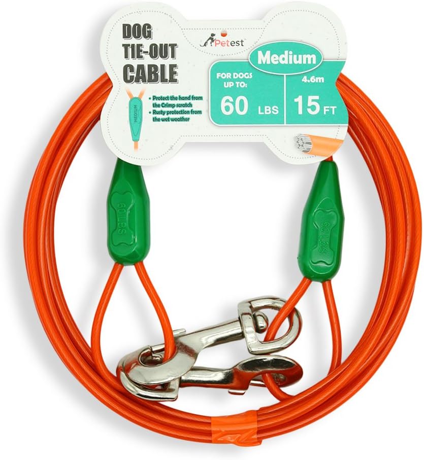 Petest 25ft Reflective Tie-Out Cable for Small Dogs Up to 35 Pounds - PuriLite