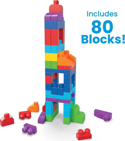 MEGA BLOKS First Builders Toddler Blocks Toys Set, Big Building Bag with 80 Pieces and Storage, Blue, Ages 1+ Years - PuriLite