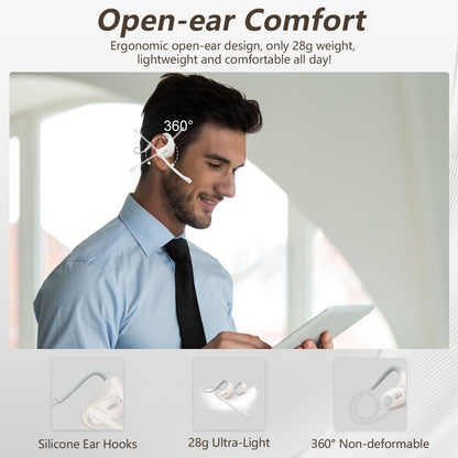 BANIGIPA Bluetooth Headset with Removable Microphone, Noise Cancelling Wireless Headset for Phones Laptop Computer PC, Open Ear Headphones for Office Meeting Running Cycling Driving Working-12 Hrs - PuriLite