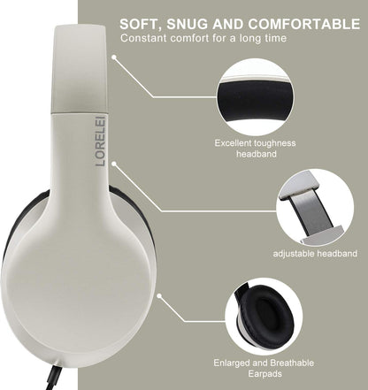 LORELEI X6 Over-Ear Wired Stereo Bass Headphones with Microphone, Lightweight, Foldable & Portable with 1.45M No-Tangle for Smartphone, Tablet, MP3/4, Space Black - PuriLite