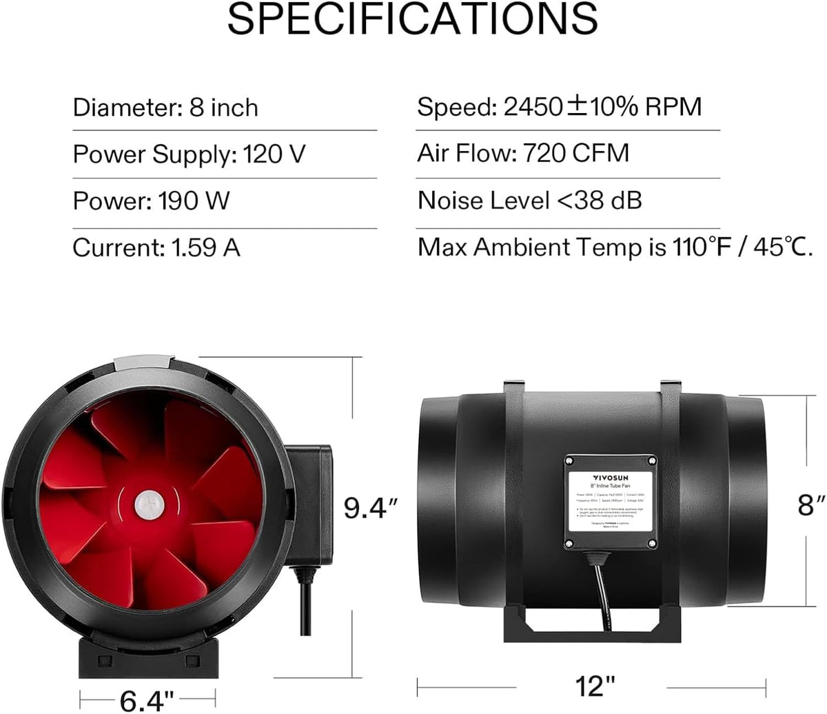 VIVOSUN T6 6 Inch 390 CFM Inline Duct Fan with Variable Speed Controller HVAC Blower for Ventilation - PuriLite