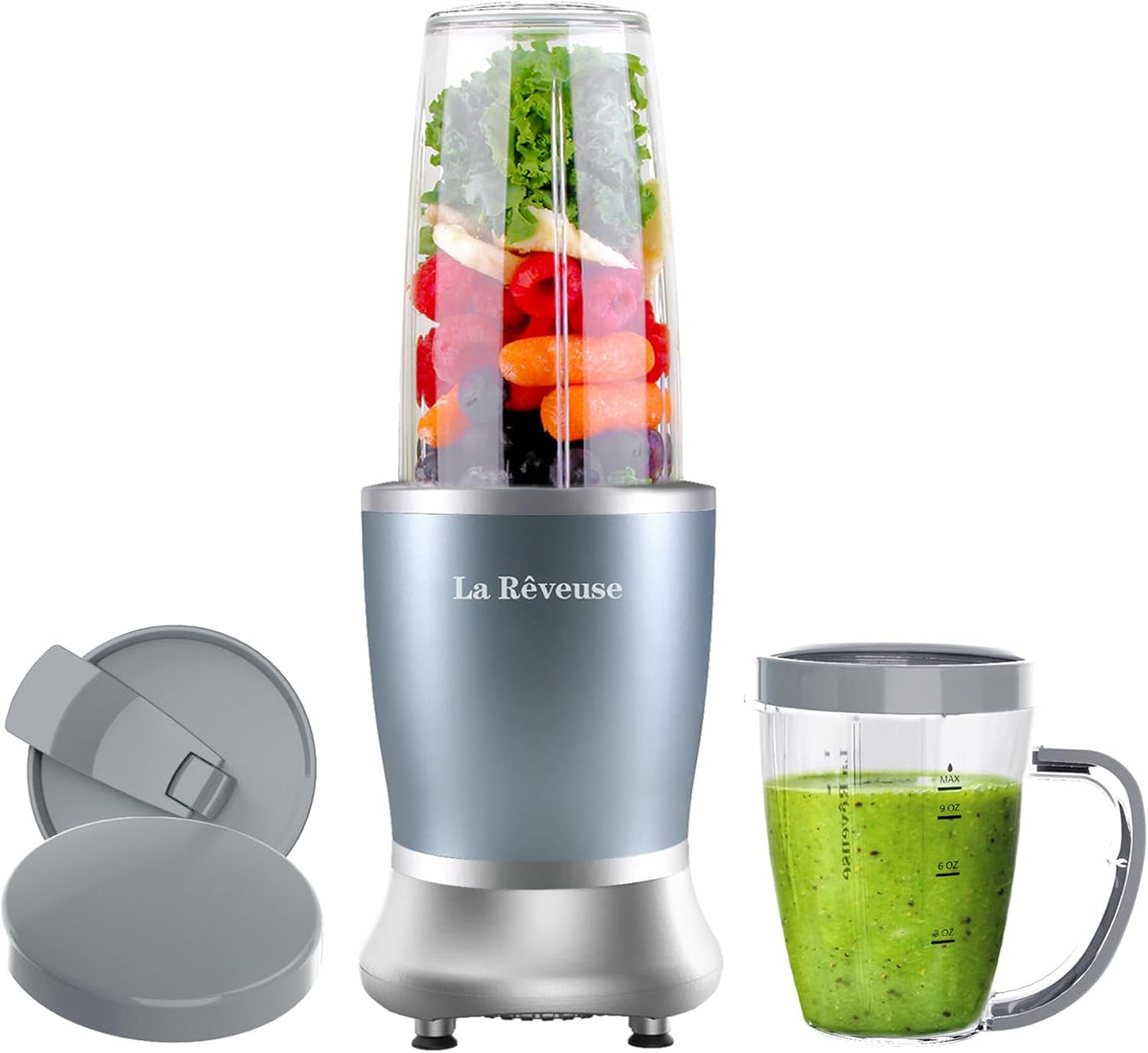 La Reveuse Personal Size Blender 250 Watts Power for Shakes Smoothies Seasonings Sauces with 1 Piece 15 oz Cup,1 Piece 10 oz Mug,BPA Free (Black) - PuriLite