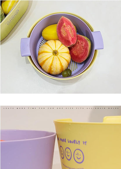 Kitchen Washbas Food Strainer Drain Basket Rotating Drainer Double-Layer Basin Vegetable Fruit Washing Strainer - PuriLite
