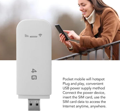 4G LTE Mobile, USB Pocket Portable Router, High Speed Mobile Hotspot with SIM Card Slot, Sharing Up to 10 Users, for Travel Business (White) - PuriLite