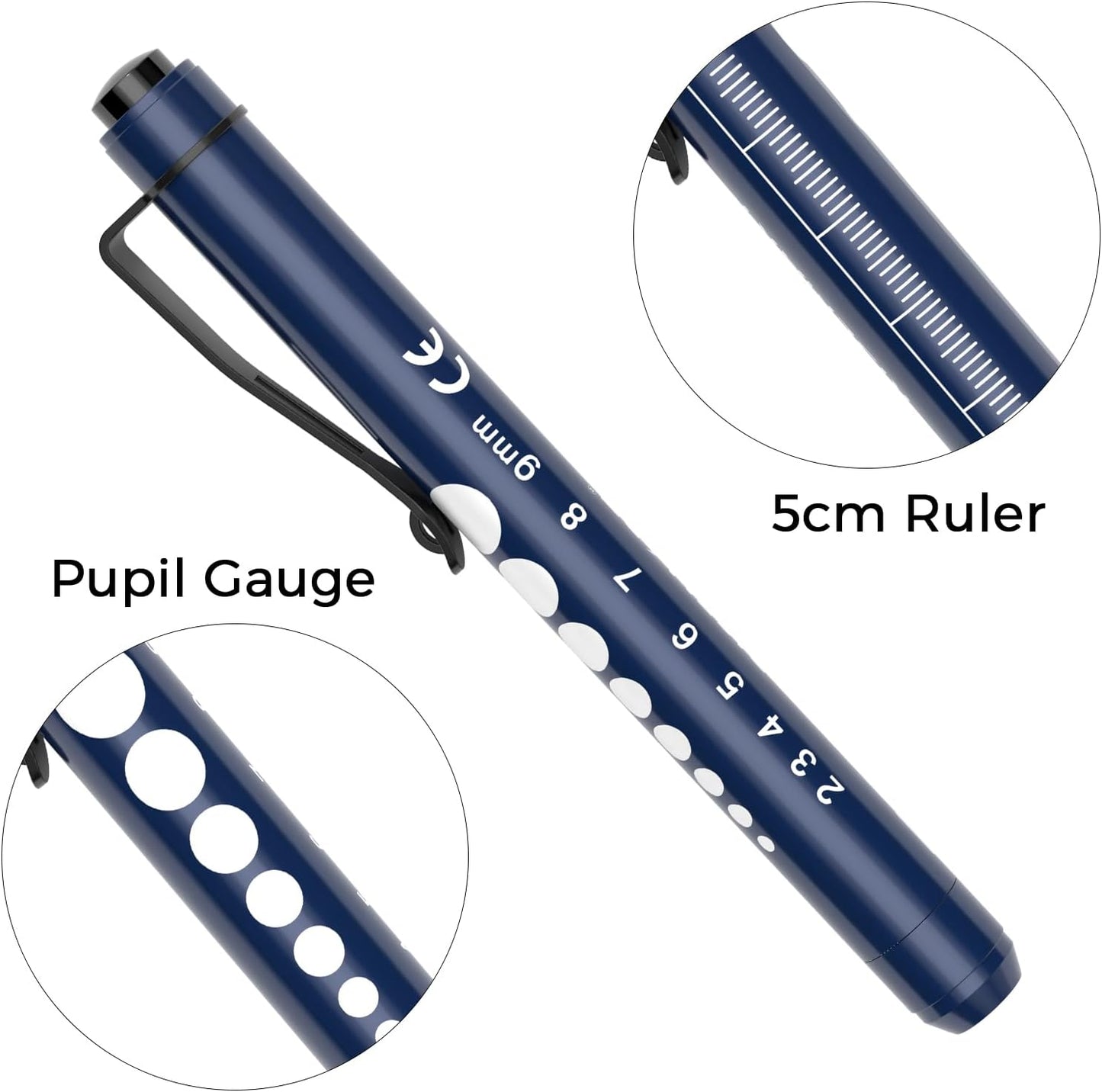 RISEMART Pen Lights for Nurses, 2 Pack Reusable Medical Light with Pupil Gauge and Ruler, White Light LED Penlight for Student Doctors EMT (Black/White) - PuriLite