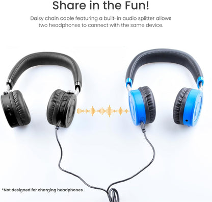 JuniorJam Plus Volume Limiting Headphones for Kids, Foldable & Adjustable Bluetooth Headphones, 22-Hour Battery Life USB-C Charging (Black) - PuriLite