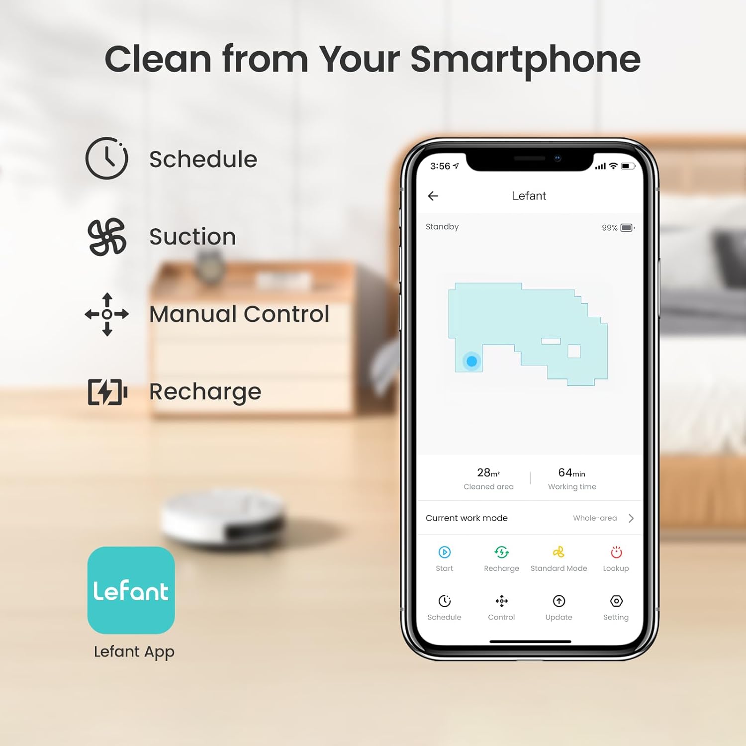 Lefant Robot Vacuums, 2200Pa Strong Suction, 120 Min Runtime, WiFi/App/Alexa Control, Self-Charging Robotic Vacuum Cleaner, Slim, Quiet, 6 Cleaning Modes Ideal for Pet Hair, Hard Floor (M210) - PuriLite