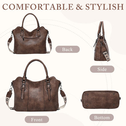 Hobo Bags for Women,VASCHY Vegan Leather Handbag Purse Top Handle Satchel Boho Shoulder Bag with Crossbody Guitar Strap - PuriLite