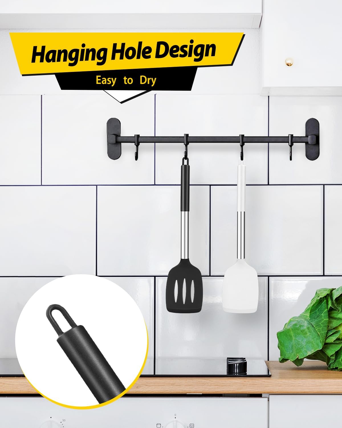 Pack of 2 Silicone Slotted Spatula,Non Stick Solid Kitchen Turner, High Heat Resistant BPA Free Cooking Utensils for Fish, Eggs, Pancakes（Black - PuriLite
