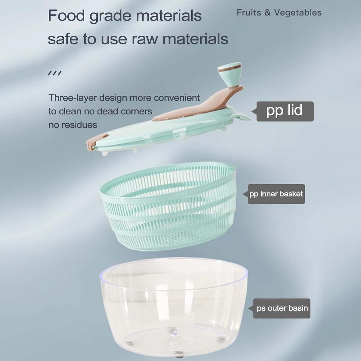 Salad Spin Washer Dryer,Quick and Easy Multi-Use Lettuce Spinner,Vegetable Dryer,Fruit Washer for Washing Fruits - PuriLite