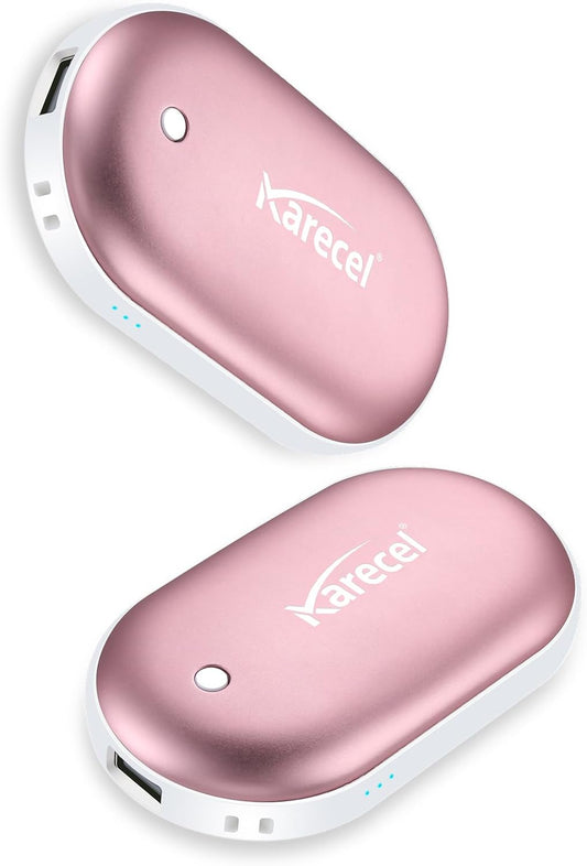 KARECEL Rechargeable Hand Warmers 2 Pack – 10,400mAh Double-Sided Electric Hand Warmers & Power Bank, 4" Full-Surface Heat, Quick Charge Portable USB Pocket Heater, 3 Heat Levels, Tech Gifts for Men & Women – Rose Gold - PuriLite